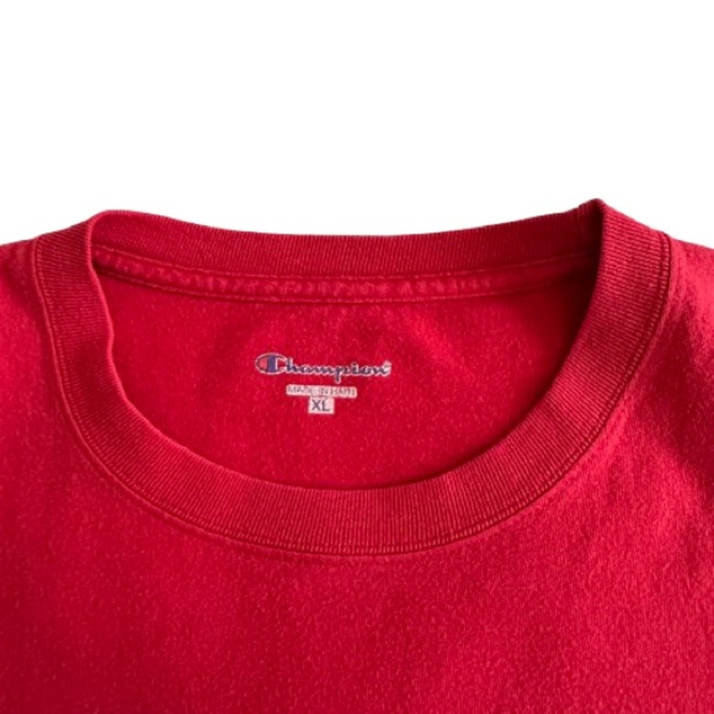 Champion Men's XL Red With White Logo Cotton Crew Neck Short Sleeve T-Shirt Top - Picture 11 of 14